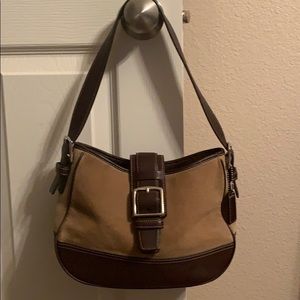 Coach suede and leather shoulder tote.